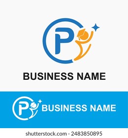 Initial Letter P Student, Toga Cap and Shine Icon for Education, School, Academy Center Business Logo Idea Template