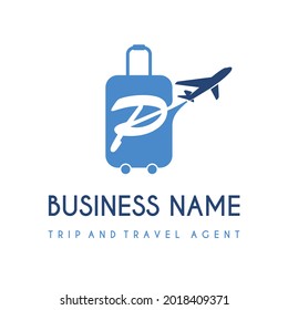 Ursprünglicher Brief P mit Koffer-Tasche und Lufttasche für die Logo-Idee für Reisen und Reisebüros. Design des Logos für Freizeit, Reise, Urlaub, Verkehrsdienst