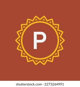 initial letter P sun circle frame unique emblem logo