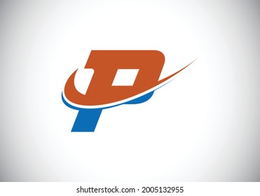 Letra inicial P con plantilla de logotipo de swoosh, rojo y azul. Logotipo vectorial moderno para identidad empresarial y de empresa.
