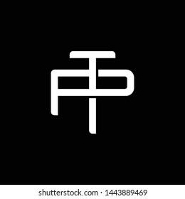 Initial letter P and T, PT, TP, overlapping interlock monogram logo, white color on black background