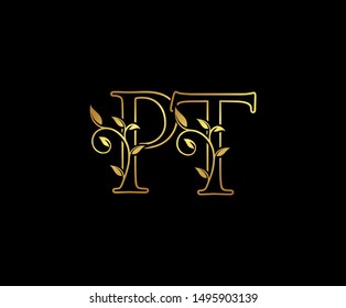 Initial letter P and T, PT, Gold Logo Icon, classy gold letter monogram logo icon suitable for boutique,restaurant, wedding service, hotel or business identity.