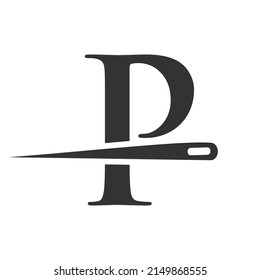 Initial Letter P Tailor Logo, Needle and Thread Combination for Embroider, Textile, Fashion, Cloth, Fabric Template