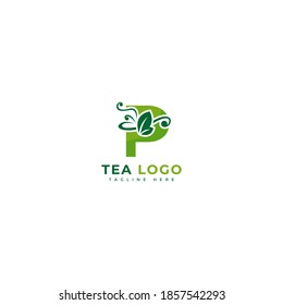 Initial letter P tea logotype. Minimalist tea leaves logo concept, fit for cafe, restaurant, packaging and natural drinks. Illustration vector logo.