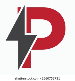 Initial Letter P With Thunder Bolt Symbol. Power Icon Electric Symbol Vector Template