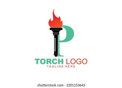 initial Letter P torch football logo