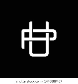 Initial letter P and U, PU, UP, overlapping interlock monogram logo, white color on black background