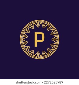 initial letter P unique ancient medallion circle emblem frame logo