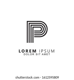 Initial letter p uppercase modern logo design template elements. Black letter isolated on white background. Suitable for business, consulting group company.