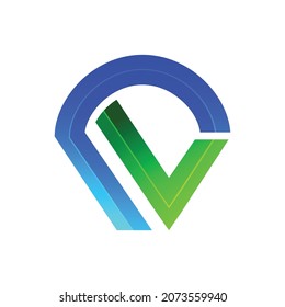 letra inicial P y V con gradiente de color en fondo blanco. Diseños de logotipo Vector editable según lo desee