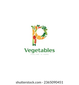 Letra inicial P Vector de logotipo de vegetales
