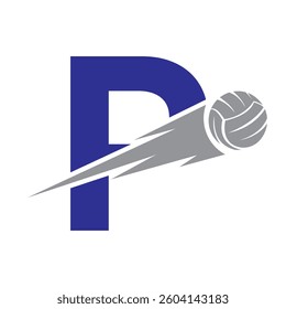 Initial Letter P Volleyball Logo Design With Speed Symbol. Volleyball Logo For Academy and Club Sign