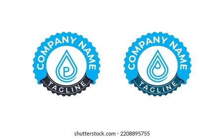 initial Letter P Water Drop Stamp Badge Logo Concept sign icon symbol Design Element Line Art Style. Droplet, Aqua Logotype. Vector illustration template