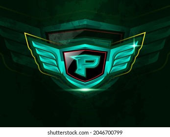 Initial letter P with wings for esport or gaming vector logo template