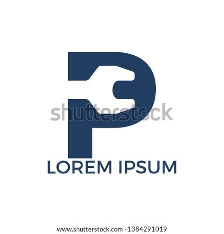 Initial letter P and wrench logo design. Repair business and constuction logo design concept.