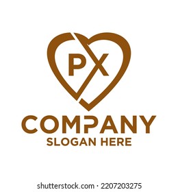 Initial letter p x in love shape logo vector design
