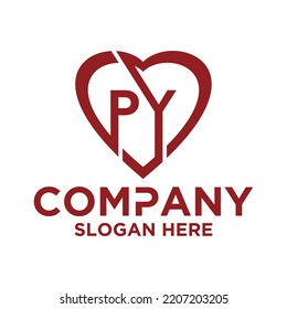Initial letter p y in love shape logo vector design