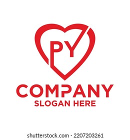 Initial letter p y in love shape logo vector design