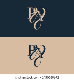 Initial letter P & Y PY luxury art vector mark logo, gold color on black background.