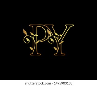 Initial letter P and Y, PY, Gold Logo Icon, classy gold letter monogram logo icon suitable for boutique,restaurant, wedding service, hotel or business identity.