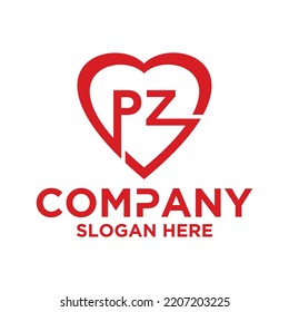 Letra inicial p z en diseño vectorial de forma de amor