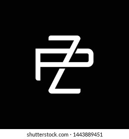 Initial letter P and Z, PZ, ZP, overlapping interlock monogram logo, white color on black background
