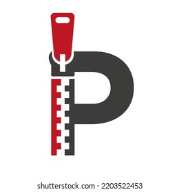 Initial Letter P Zipper Logo For Fashion Cloth, Embroidery and Textile Symbol Identity Vector Template