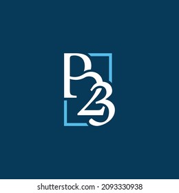 initial letter P23 logo with square outline