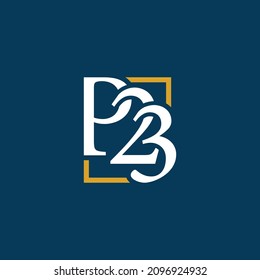 logotipo de la letra inicial P23 con contorno cuadrado