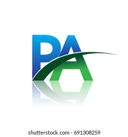 initial letter PA logotype company name colored blue and green swoosh design. vector logo for business and company identity.
