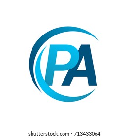 initial letter PA logotype company name blue circle and swoosh design. vector logo for business and company identity.