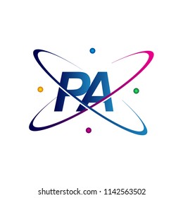 initial letter PA logotype science icon colored blue, red, green and yellow swoosh design. vector logo for business and company identity.
