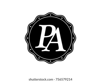 Initial letter PA monogram logo black seal stamp lace