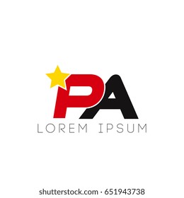 Initial letter pa yellow star logo red black