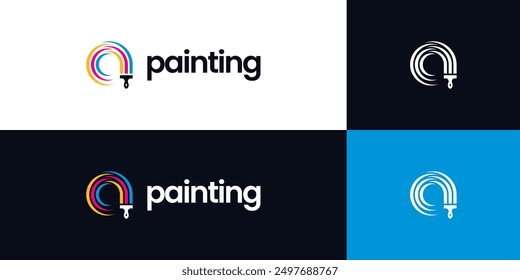 Letra inicial Un logotipo de pincel de pintura, logotipo de servicio de pintura