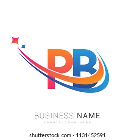 initial letter PB logotype company name colored orange, red and blue swoosh star design. vector logo for business and company identity.