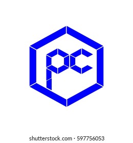 initial letter pc blue color logo vector