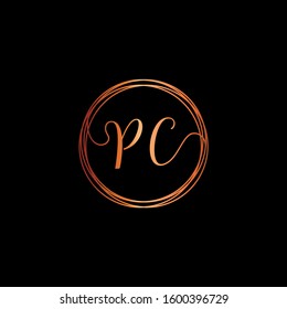 initial letter PC handwriting with circle element template. Creative beauty fashion or clothing. Initial logo of the couple's name in the style of a hand drawing for the concept of marriage - vector