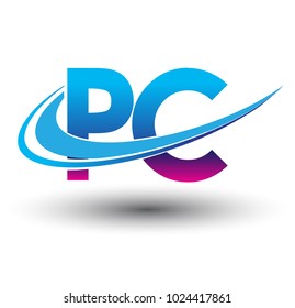 initial letter PC logotype company name colored blue and magenta swoosh design. vector logo for business and company identity.
