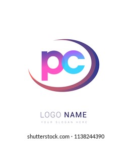 initial letter PC logotype company name, coloreful and swoosh design. vector logo for business and company identity.