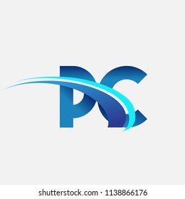 initial letter PC logotype company name colored blue and swoosh design. vector logo for business and company identity.
