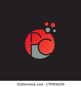 initial letter pc modern linked circle round lowercase logo orange gray
