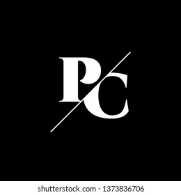 Initial Letter PC Monogram Sliced. Logo template isolated on black background