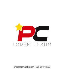 Initial letter pc yellow star logo red black