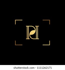 Initial letter PD DP minimalist art monogram shape logo, gold color on black background