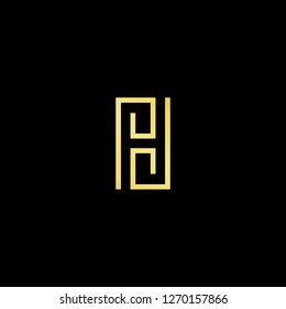 Initial letter PD DP PH HP DH HD minimalist art logo, gold color on black background.