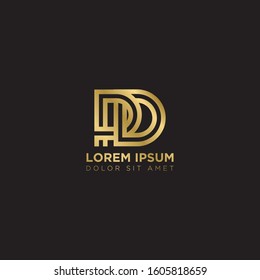 Initial Letter PD linked uppercase overlap modern gold logo vector design template. Suitable for business, consulting group company.