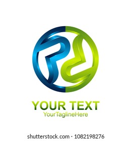 Initial letter PD logo template colored blue green circle design for business and company identity