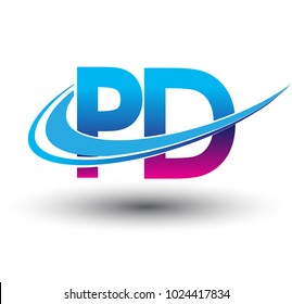initial letter PD logotype company name colored blue and magenta swoosh design. vector logo for business and company identity.
