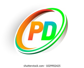 initial letter PD logotype company name colored orange and green circle and swoosh design, modern logo concept. vector logo for business and company identity.